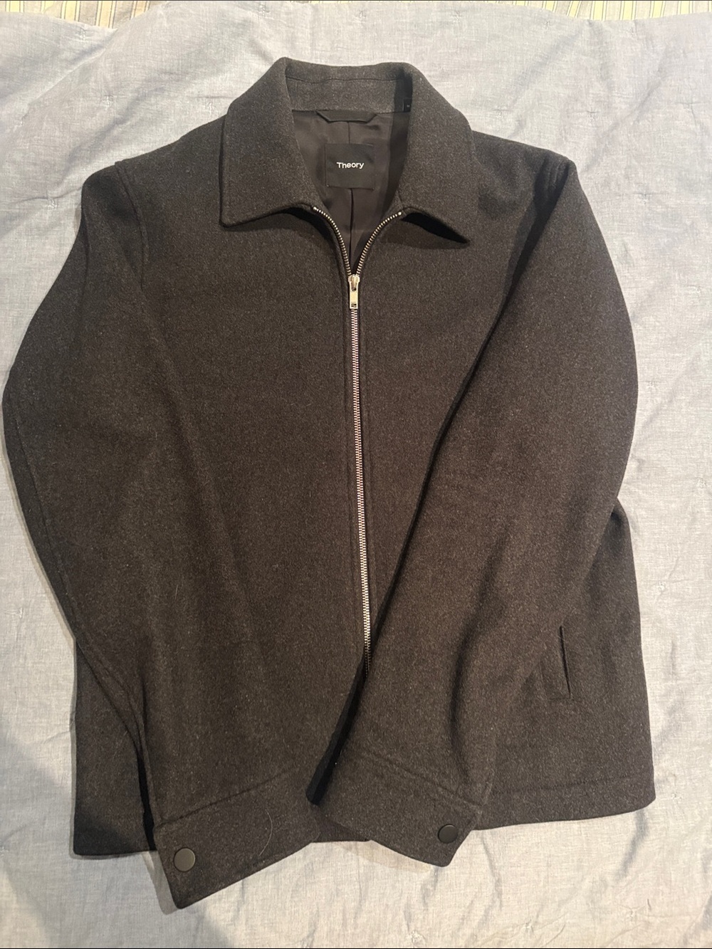 Theory Men’s Charcoal Zip-Up Wool and Cashmere Blend Jacket